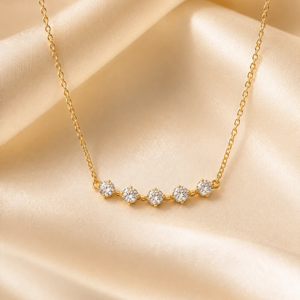 The Diamond Line Necklace — 3 / 5 / 7 Berlian · Rantai Halus