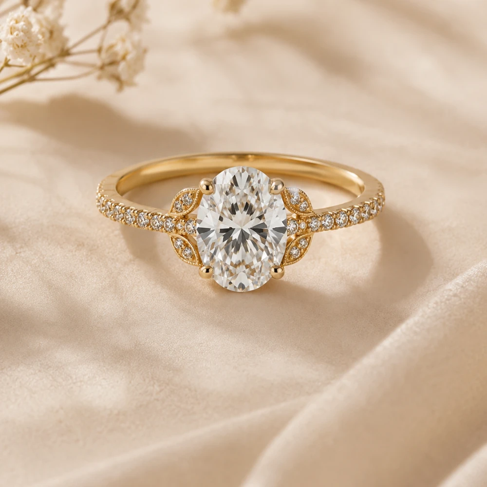 The Laurel Pavé Oval — Oval · Band Pavé · Detail Laurel