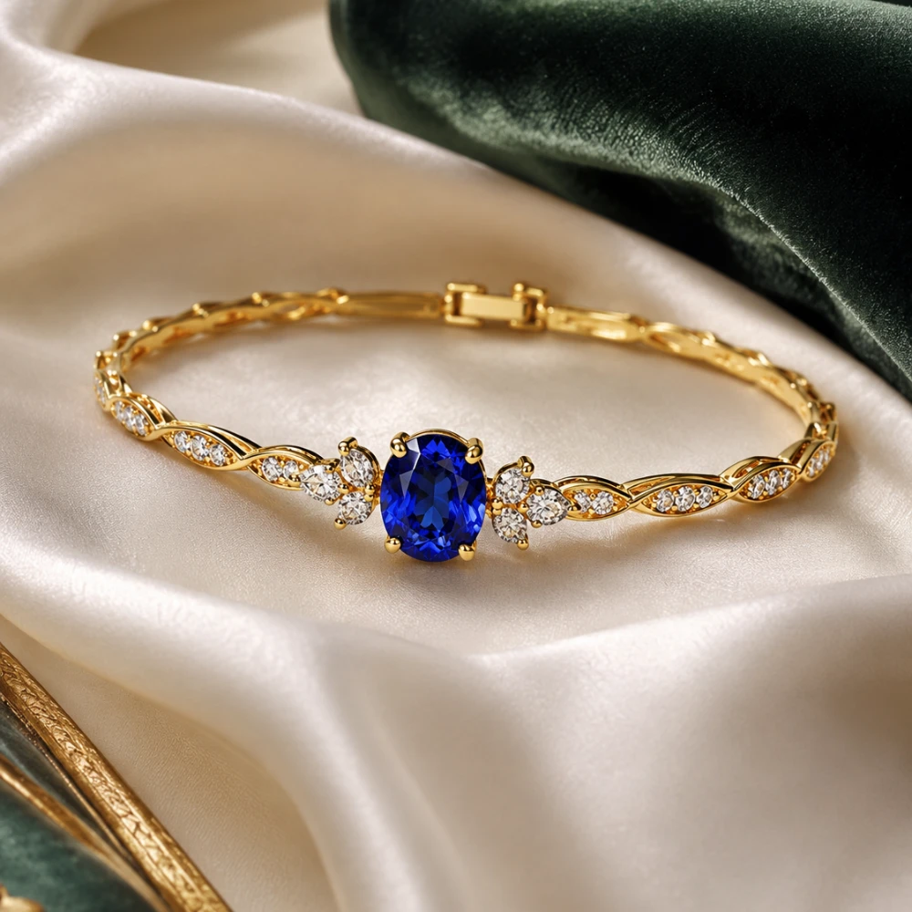 The Sapphire Royal Bracelet — Blue Sapphire · Aksen Berlian · Emas Kuning 18K