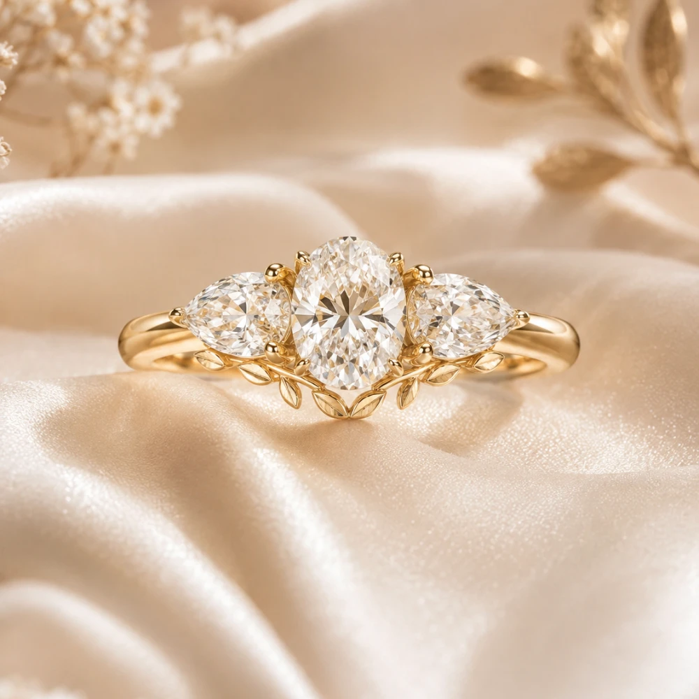 The Trilogy Laurel Ring — Trilogy Oval · Aksen Laurel · Emas 18K